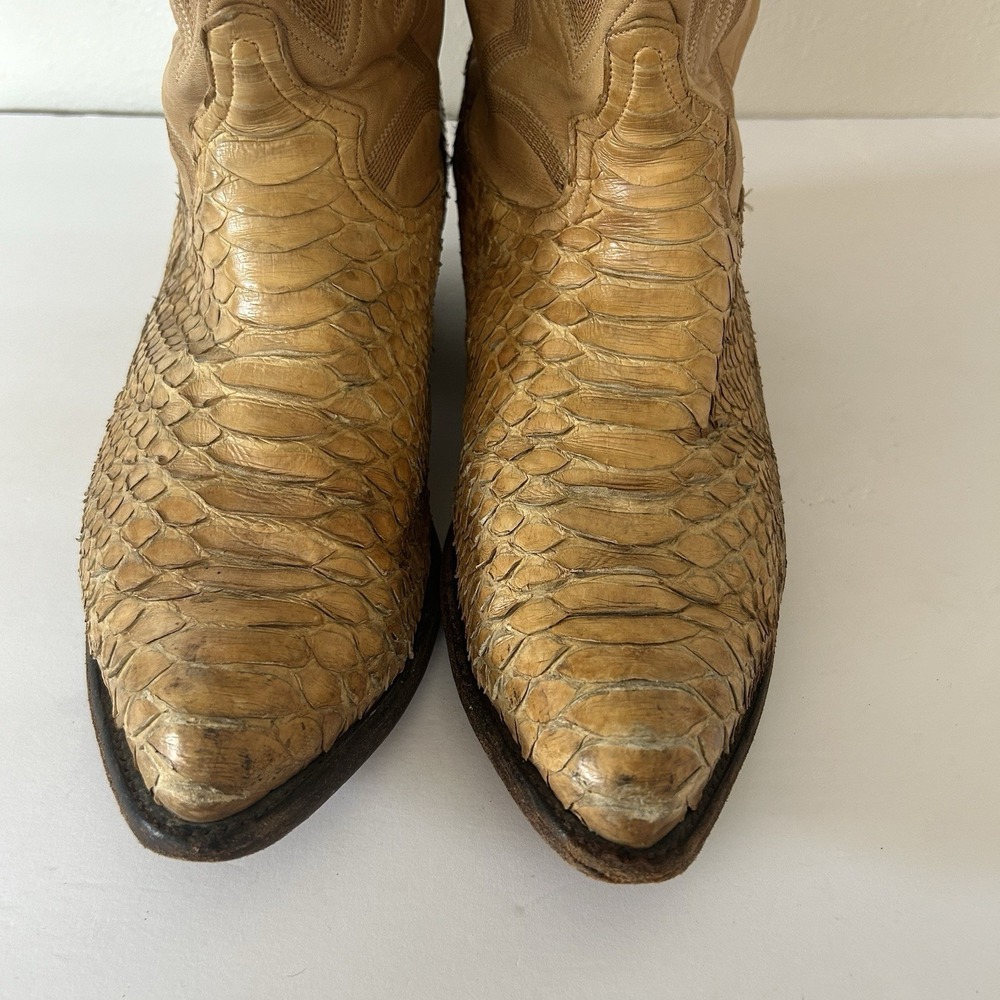 Tony Lama Snakeskin Cowboy Boots Mens 9.5 D Tan Good Exotic Leather Western 8721 - Picture 2 of 12